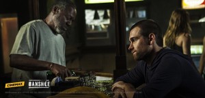 Frankie Faison and Antony Starr have a drink in 'Banshee'.