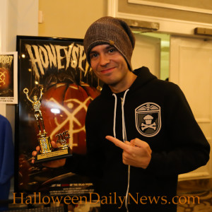 'Honeyspider' writer Kenny Caperton accepted the Best Horror award at the Mad Monster Party Film Festival in Charlotte, North Carolina, March 27-29, 2015. (photo by Matt Artz for HalloweenDailyNews.com)